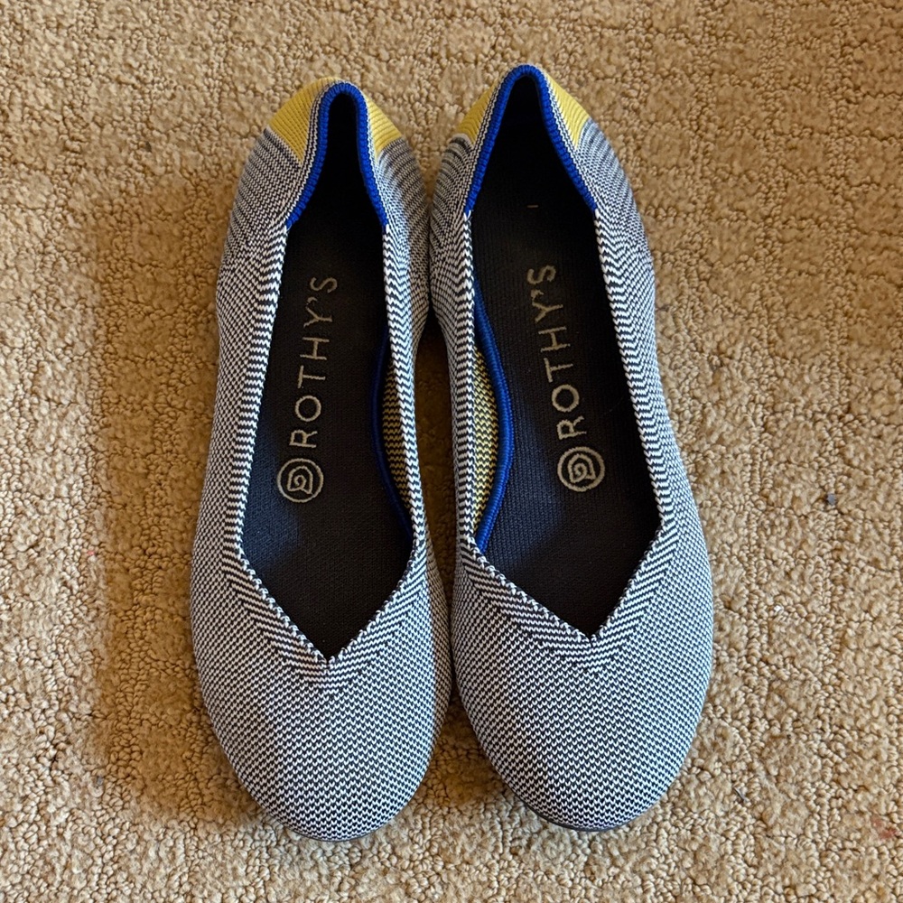 Rothy's Flat Shale Ribbon Yellow Stripe Round ToeStylish Gray and Yellow Loafers